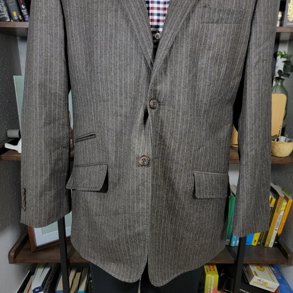 VTG Calvin Klein Mens Flannel Sport Coat Blazer Two Button Brown Striped Wool XL